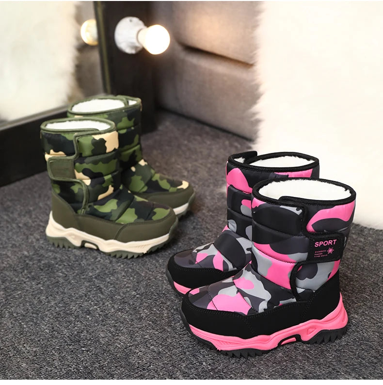 Winter Children Shoes Plush Waterproof Fabric Non-Slip Girl Shoes Rubber Sole Snow Boots Fashion Warm Outdoor Boots