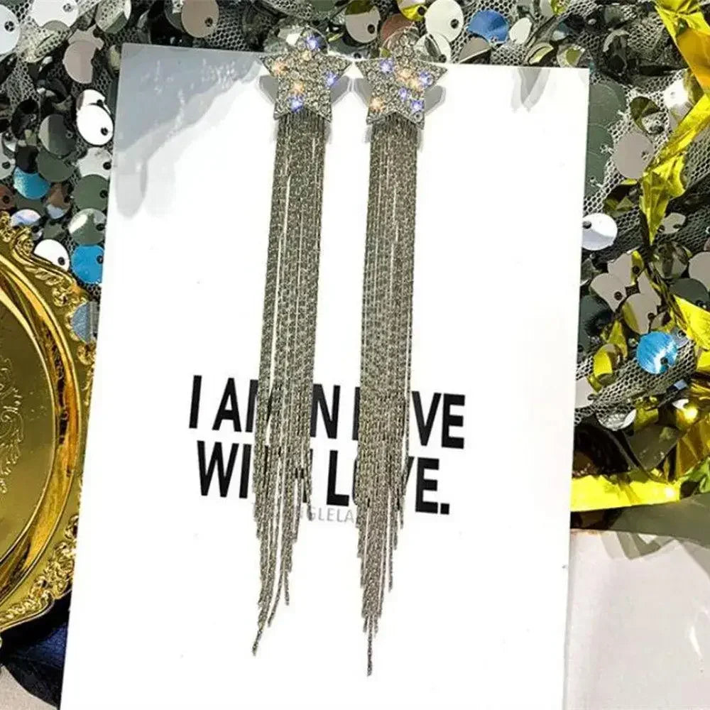 Pendientes de tuerca cuadrados de circonita azul de color plateado con borla larga para mujer, elegantes, delicados y encantadores, regalo premium para boda