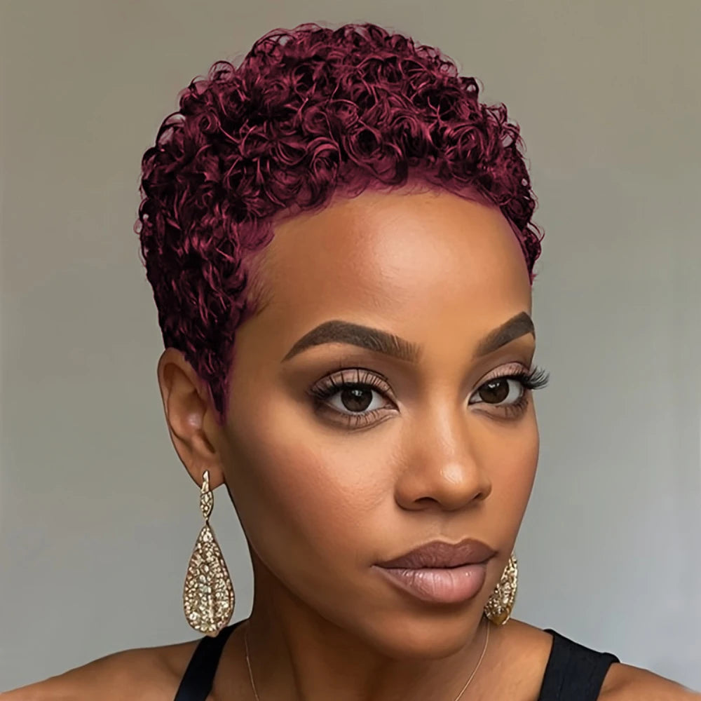 Short Afro Curly Human Hair Wig – 150% Density, 4-Inch Machine-Made