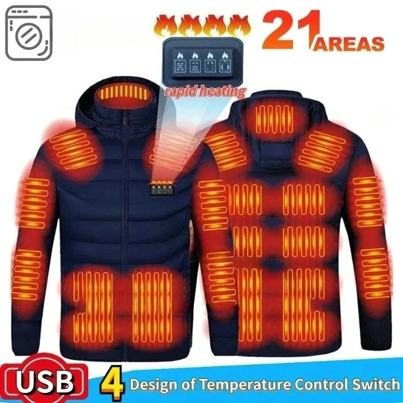 21 Areas Heating Jacket Men Winter USB Electric Heated Coat Functional Self Heating Clothes Outdoor Snow Ski Thick Padded Jacket