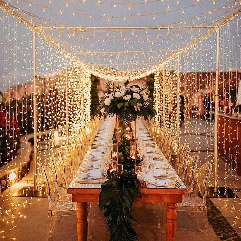 Guirnalda de luces de hadas LED para boda, luces de Navidad, enchufe USB, cortina, cadena de luces, decoración navideña, fiesta de cumpleaños, decoración de pared