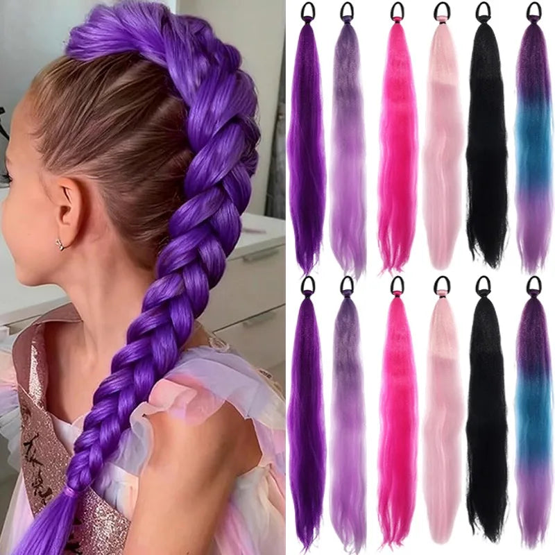 Y2K Kpop Ponytail Extension with Rubber Band Long Straight DIY Synthetic Braided Pony Tail Hairpiece Women Headwears Accessories
