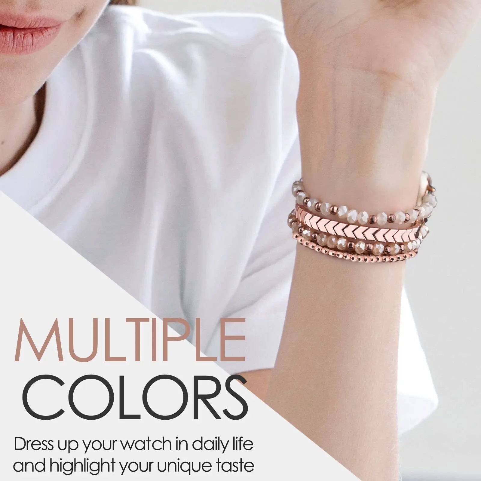 Correas para Samsung Galaxy Watch 6/5/4 de 40/44 mm/Active 2 Watch 4 de 42/46 mm para mujer, de 20 mm, elásticas, hechas a mano, de moda, con cuentas de cristal