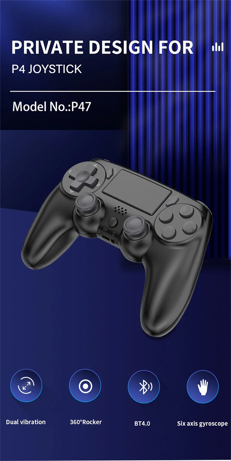 Mando inalámbrico GAMINJA con giroscopios de seis ejes, controlador de juego de doble vibración para PS4, PS3, consola de juegos, Windows 7, 8, 10, PC Joystick