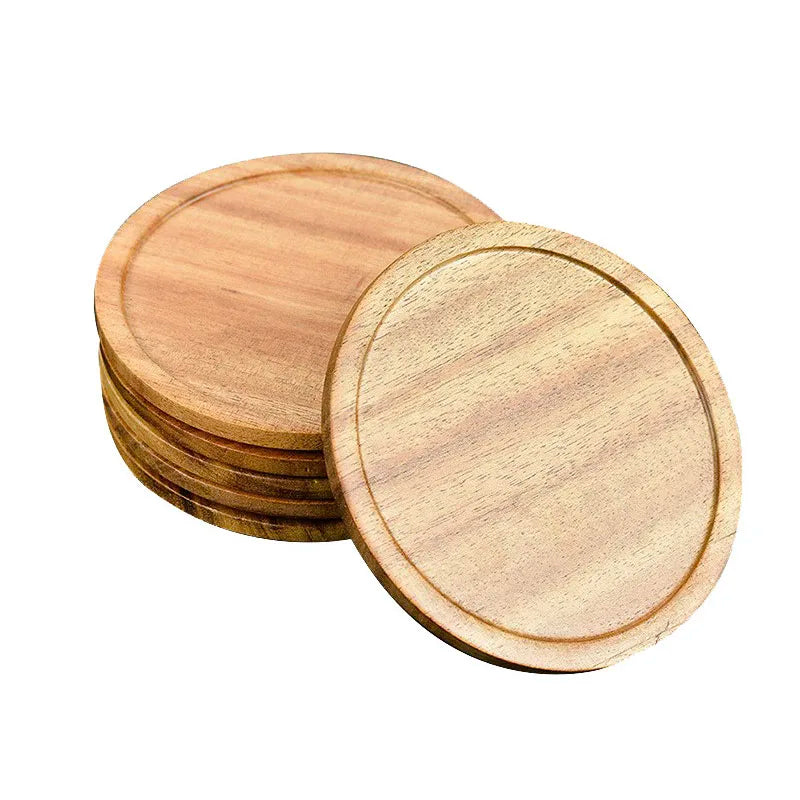 Dessous de verre rond en bois d'acacia de 10 cm pour table basse, table à manger, bar, dessous de verre pour boissons