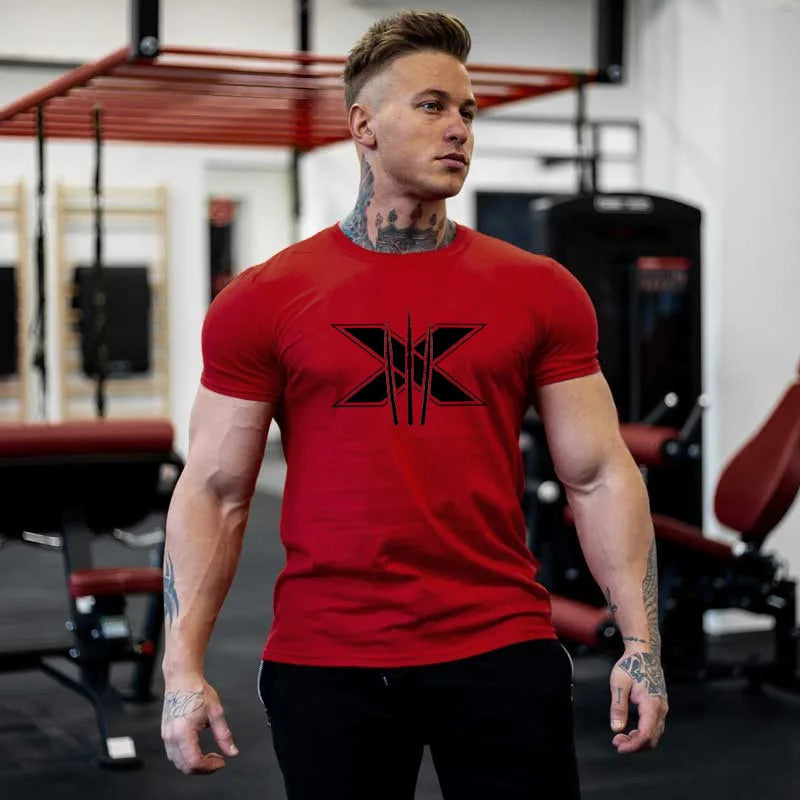 Ropa de gimnasio para hombre, camiseta de manga corta de algodón deportivo, para correr, entrenamiento, ajustada, estampada, sudadera, camisetas casuales