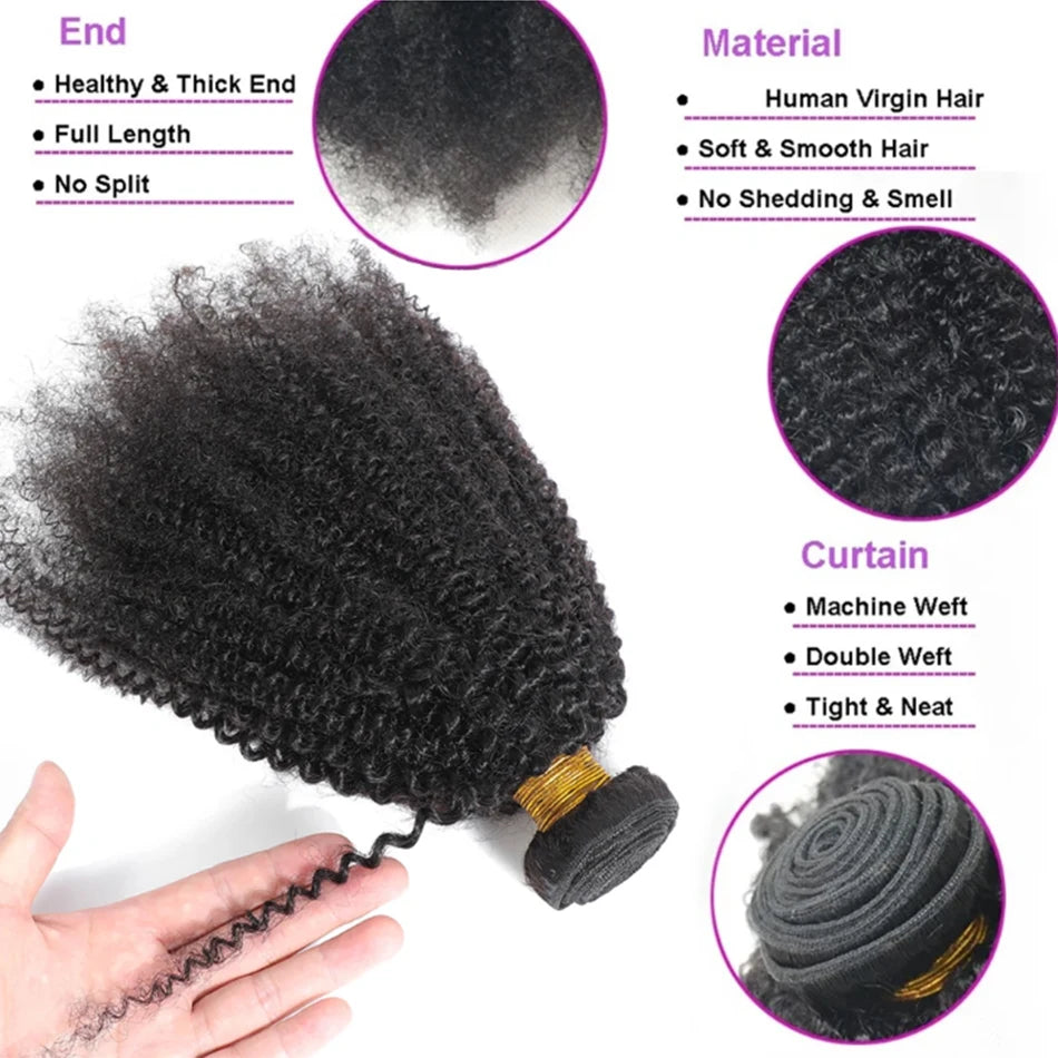 Afro Kinky Curly Bundles Brazilian 1/3 Afro Kinky Human Hair Bundles Deal 8-24" Hair Extensions Curly Human Hair Weave For Women