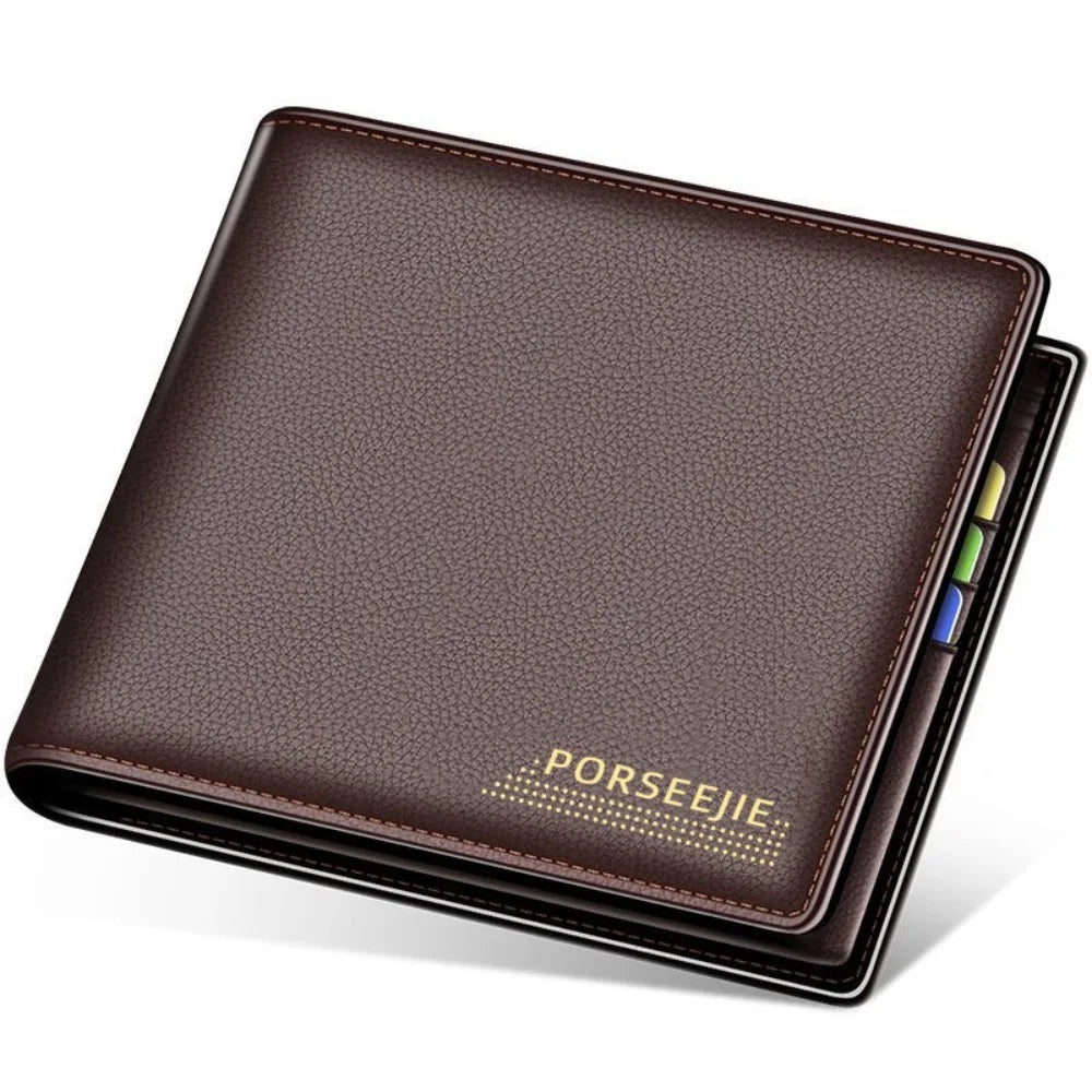 Cartera de piel sintética para hombre, estilo retro, clip para billetes, múltiples ranuras para tarjetas, monedero