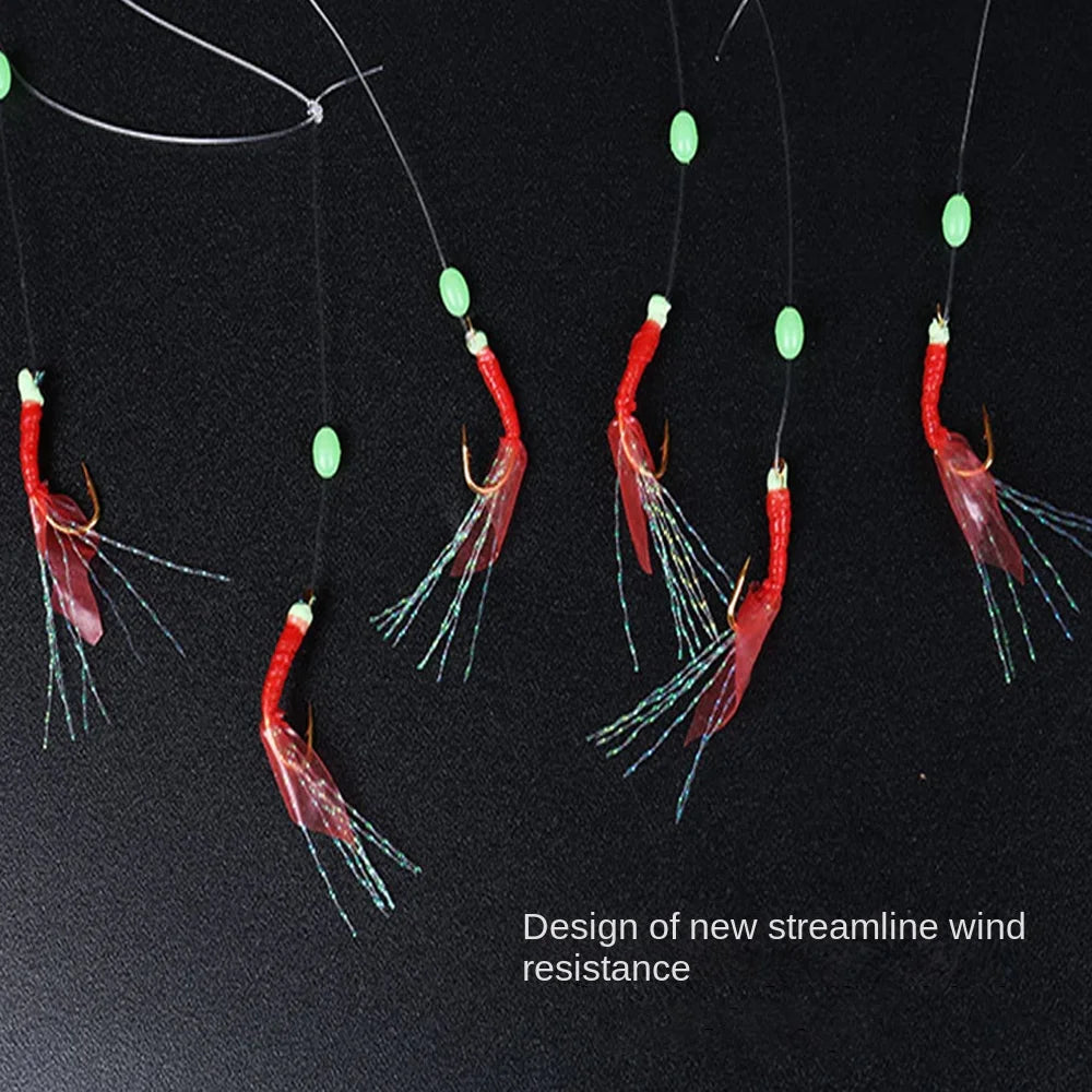 6pcs Luminous Bean for Sea/Freshwater Fishing Artificial Sabiki String Hook Rig 9 Sizes Rubber Bionic String Hook Fishing Hooks