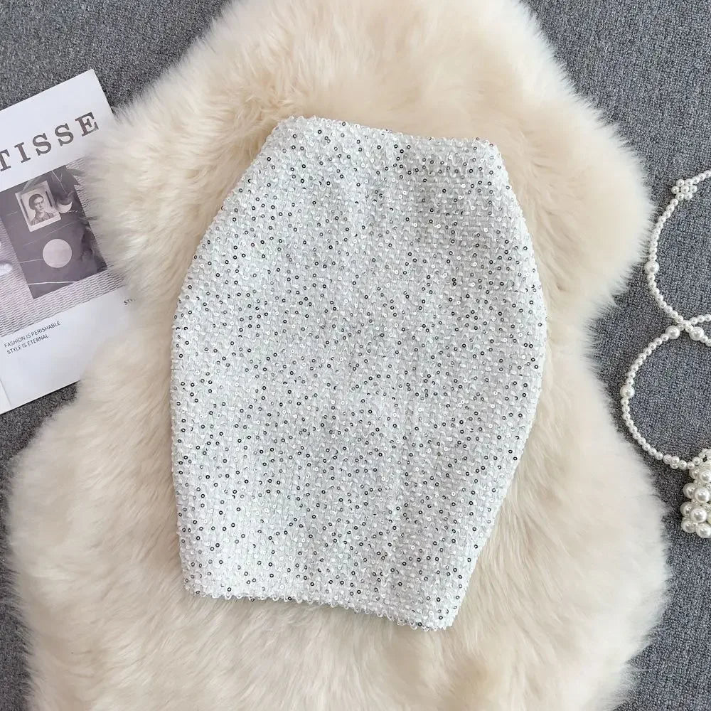 Faldas de mujer elegantes con lentejuelas, faldas de mujer formales para oficina, de primera calidad, elegantes y chic, oferta de lujo original estilo coreano de moda