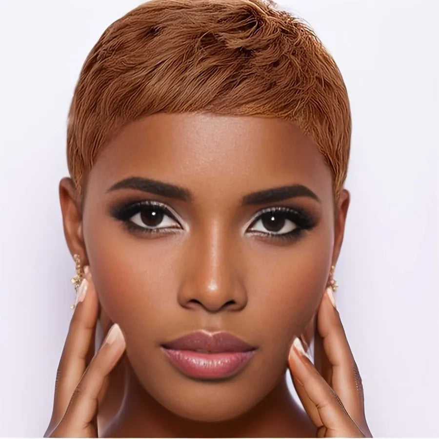 Perruque coupe pixie courte, droite, dégradée, couleur noir naturel/99j/30, 4 pouces, densité 150 %, en cheveux humains, fabriquée à la machine.