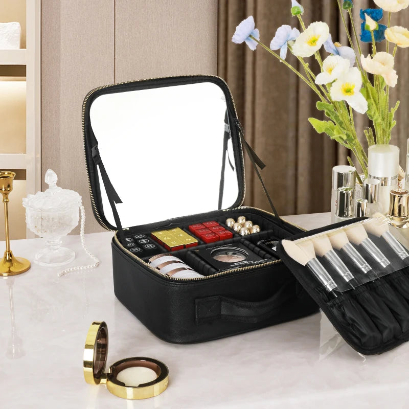 Bolsa de maquillaje, neceser de viaje de gran capacidad, impermeable, organizador de cosméticos con compartimento para brochas de maquillaje y asa para mujer