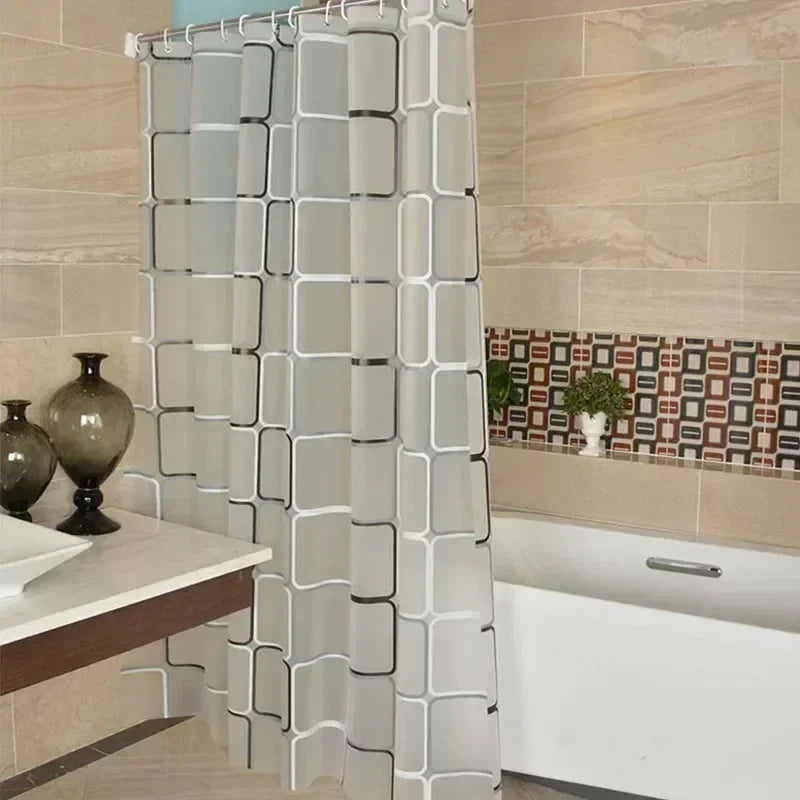 Cortinas de ducha de baño Impermeable Cortina de baño PEVA Patrón geométrico moderno a cuadros Decoración del hogar de granja Translúcido