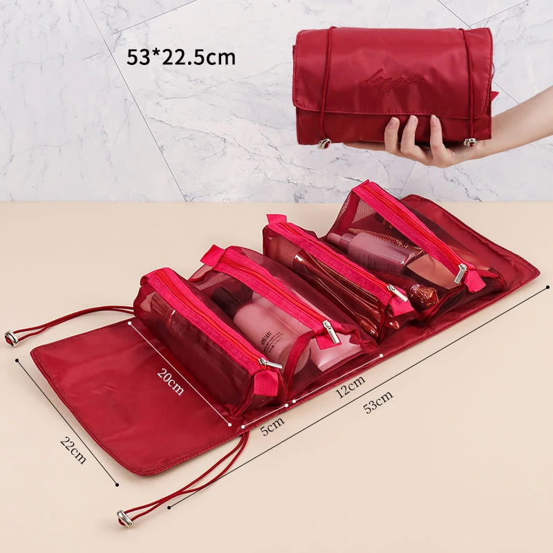 Bolsas de maquillaje desmontables, 4 piezas en 1, neceser portátil de viaje plegable y separable, organizador de almacenamiento de artículos de tocador, bolsa de maquillaje nueva