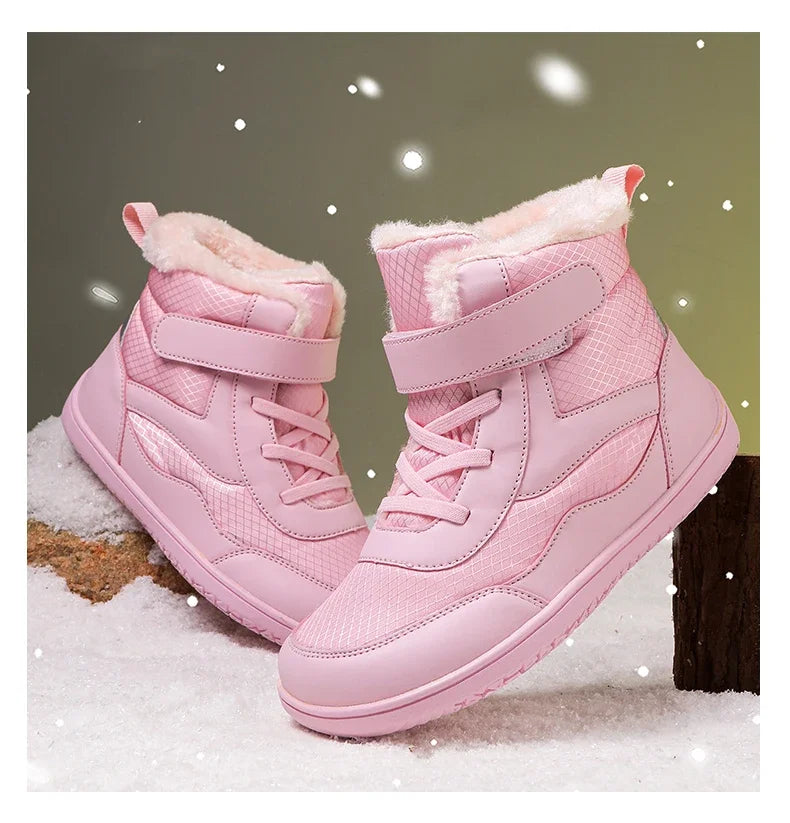 Boys Girls Winter Snow Boots Wide Toe Barefoot Insulated Waterproof Fur Lined Shoes for Kids Cold Weather Outdoor Sneakers