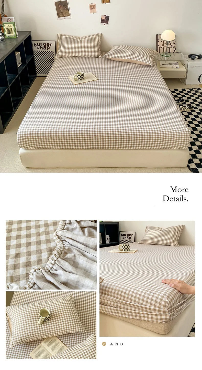 Sábana Ajustable Estilo Plaid, Funda de Cama Suave para la Piel, Sábana Elástica para Habitación de Niñas y Niños, Ropa de Cama para el Hogar (Sin Funda de Almohada)