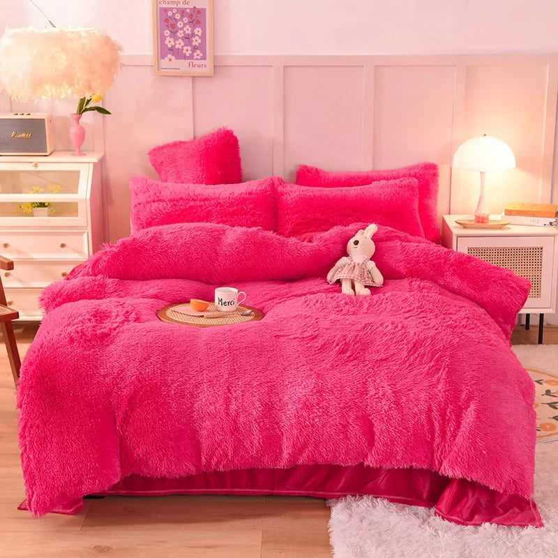 Juego de funda nórdica de felpa de lujo de 3/4 piezas – Ropa de cama cómoda y suave, perfecta para el confort del dormitorio, ideal para habitaciones de invitados y estética de dormitorios universitarios.