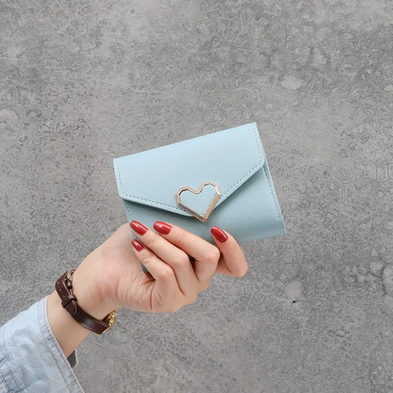 Carteras cortas nuevas para mujer, Kpop, con forma de corazón, bonita cartera pequeña para mujer, de piel sintética de alta calidad, delgada y sencilla, cartera femenina