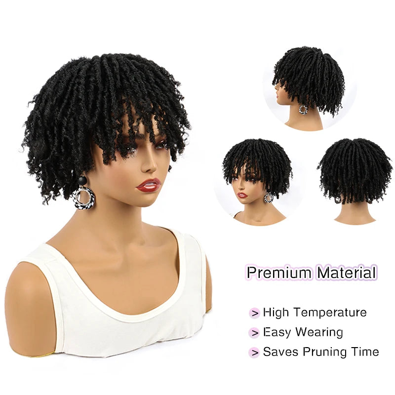 Perruque mi-longue afro bouclée en cheveux synthétiques, dreadlocks courtes, pinces à cheveux pour hommes et femmes