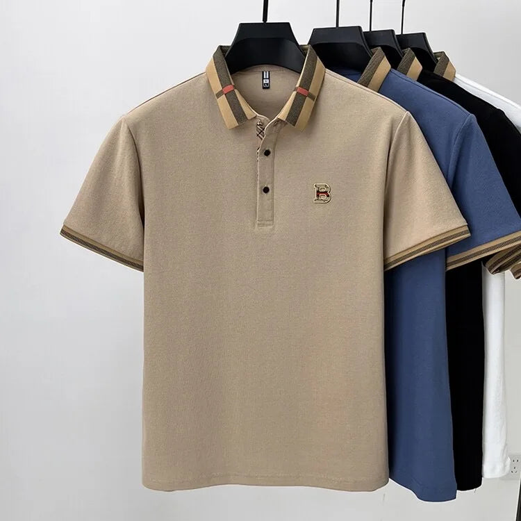 Polo de manga corta con logo de marca de lujo, camisa de polo de seda y algodón de alta gama, transpirable, para hombre, nueva colección de verano, camiseta Paul, ropa de hombre informal de moda.