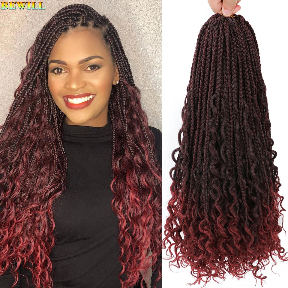 18" Long Boho Braids Extensions Goddess Box Braids Crochet Hair Black Purple Pink Synthetic Braiding Hair Bohemian Hippie Braids