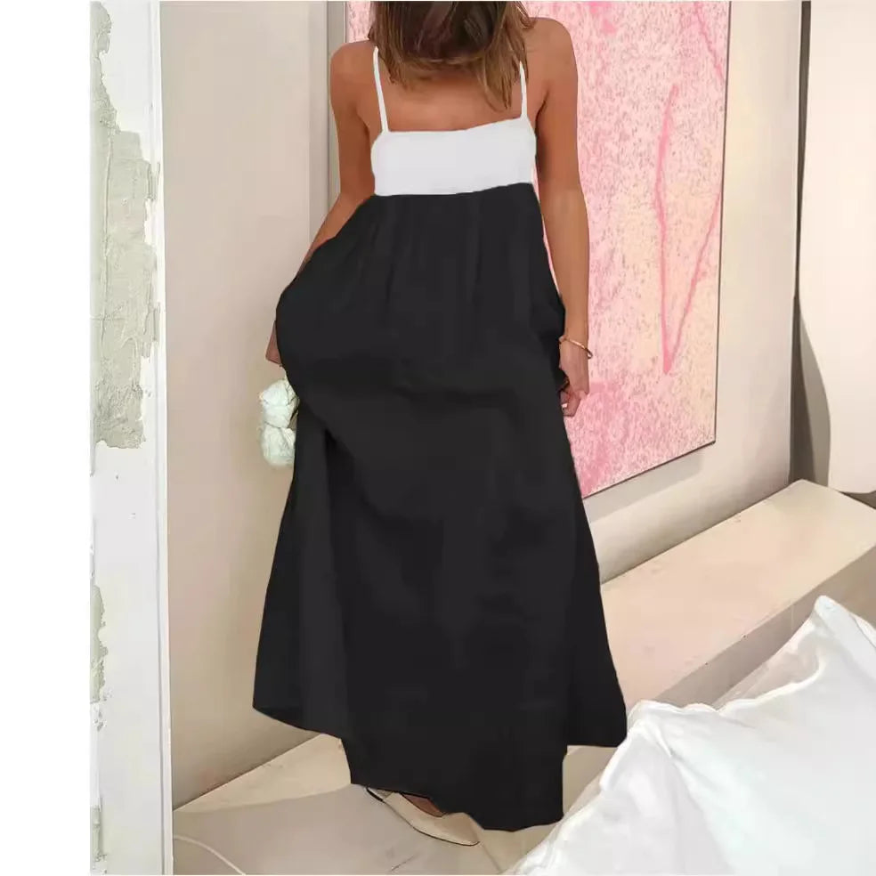 Vestido largo de verano para mujer, de algodón, sexy, holgado, beige, con tirantes finos, sin mangas, hasta los tobillos, elegante, clásico, para mujer