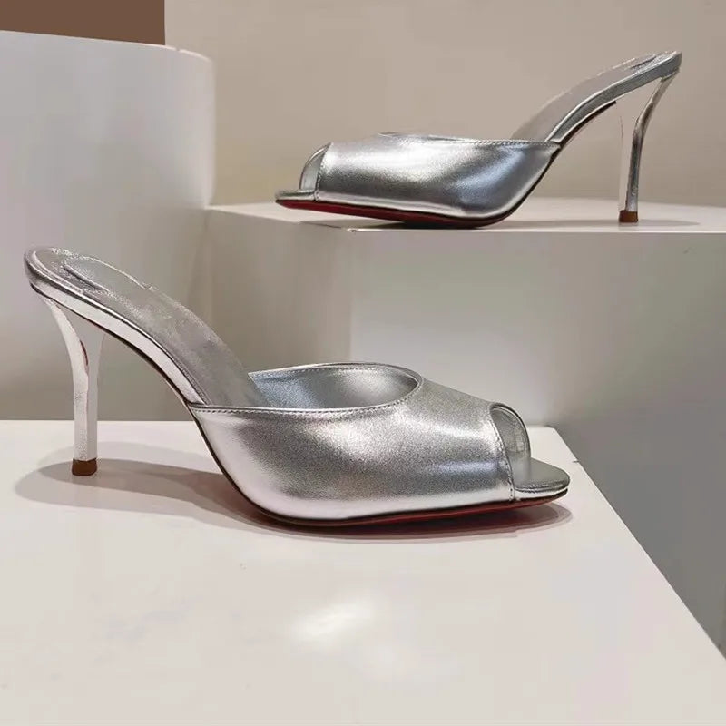 Women Luxury High Heeled Shoes for Woman's Peep Toe Pointed Toe Patent Leather Pumps Sexy Ladies Stiletto Red Party Sandals