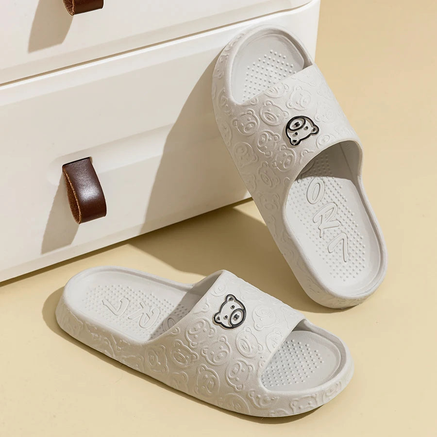 Verano Moda Hombre Zapatillas Estampado Osito Sandalias Interiores Baño Antideslizantes Suaves Mujer Dormitorio Zapatos Casuales Pareja