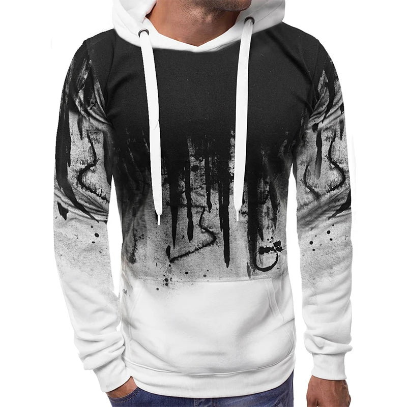 Sweat-shirt à capuche surdimensionné pour homme, imprimé en 3D, manches longues, ample, avec poche kangourou, pour l'automne et l'hiver