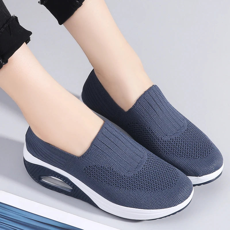 Zapatillas de deporte para mujer, zapatos vulcanizados, zapatos de plataforma de moda para mujer, zapatos planos sólidos, zapatos casuales transpirables con cuña para caminar o correr