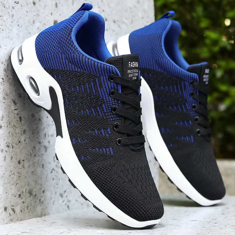 Summer new men's shoes flying woven casual soft sole sports shoes air cushion running shoes men black mesh breathable work