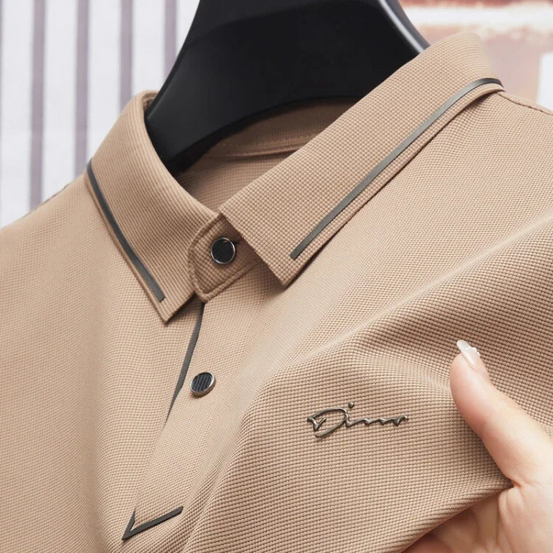 Polo de hombre, sin costuras, prémium, de lujo, tela fresca, casual de negocios, golf, corte ajustado, blusa con cuello, camiseta
