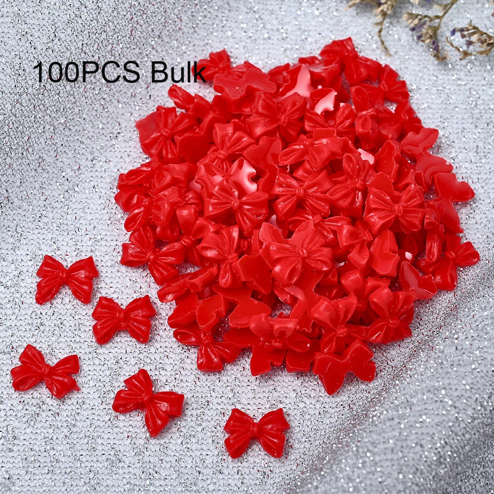 50/100pcs Pink White Kawaii Bow Nail Charm 3D Resin Bowknot Flatback Nail Gems 8*10mm Nail Art rhinestones Jewelries #Bowtie