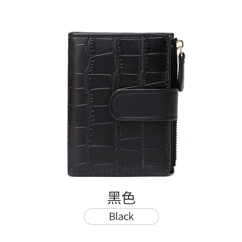Klassisk luksuslommebok med kortklips, liten, multifunksjonell, PU-håndveske i skinn, ensfarget, dobbel fold, dame, ZeroWallet