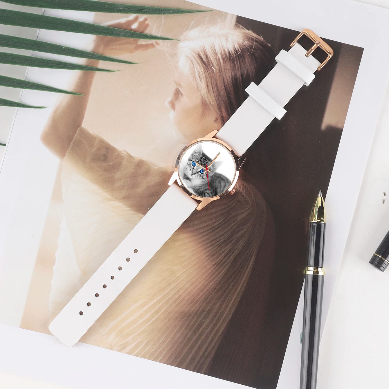 Relojes para Hijo Amiga Mujer Esposa Familia Logo Gato Reloj de Pulsera para Mujer Esfera DIY Cuarzo Esposas Mascota Foto Personalizada