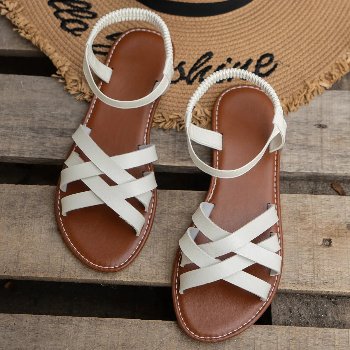 Zapatos de mujer de verano, sandalias planas para mujer con correa romana, suela de goma antideslizante, sandalias diarias para mujer.