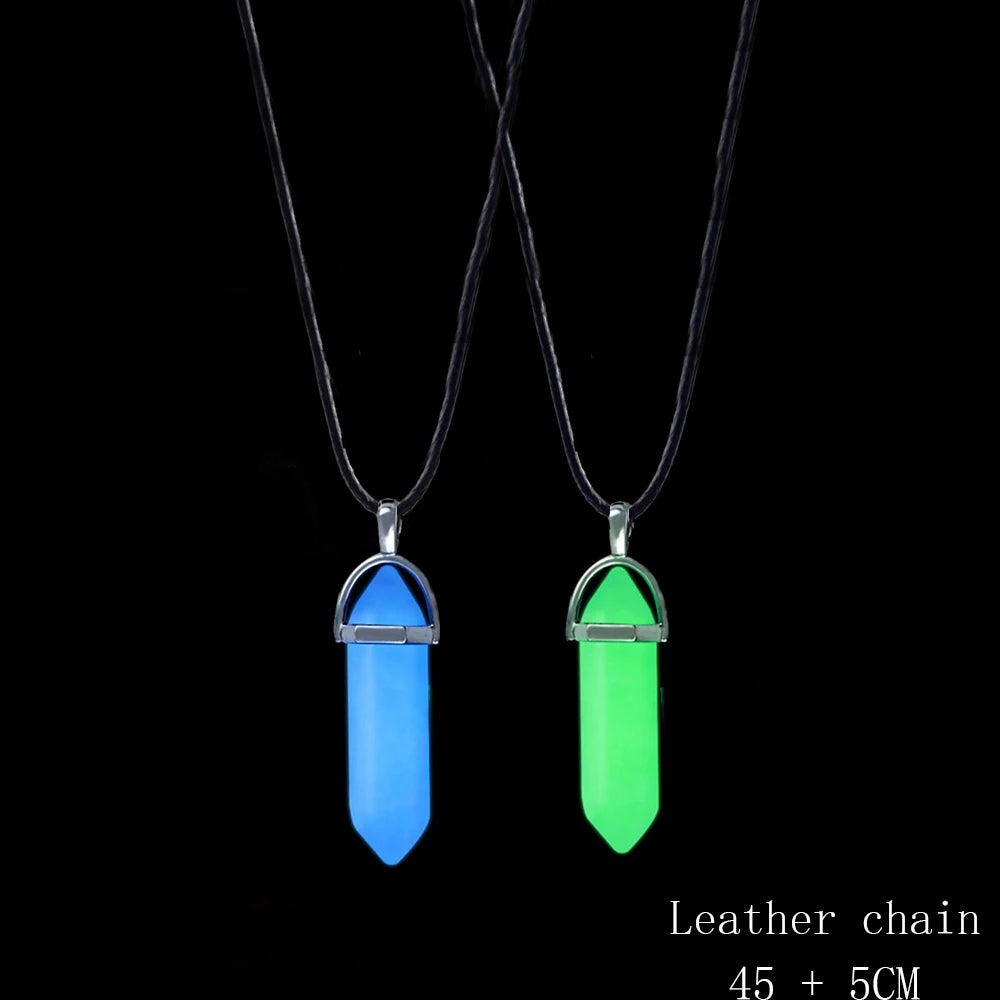 Juego de 2 unidades de collares magnéticos con colgante de corazón y columna hexagonal luminosa, de piedra natural, con colgante geométrico, para parejas, regalos de joyería