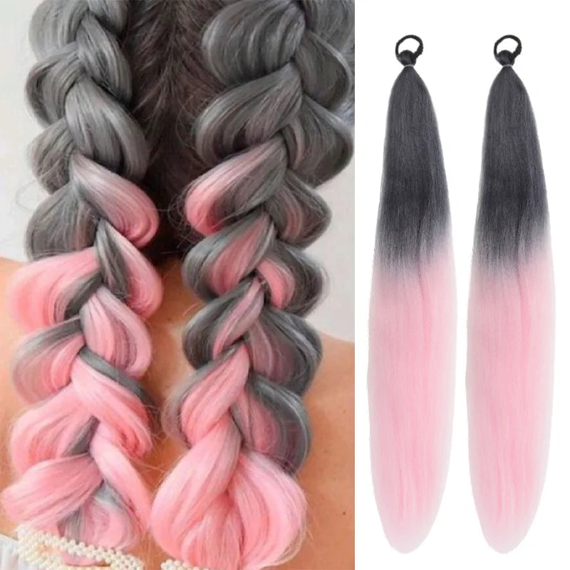 2PCS Synthetic pair of female rubber band boxing color synthetic braided ponytail wig long straight hair heat-resistant ponytail