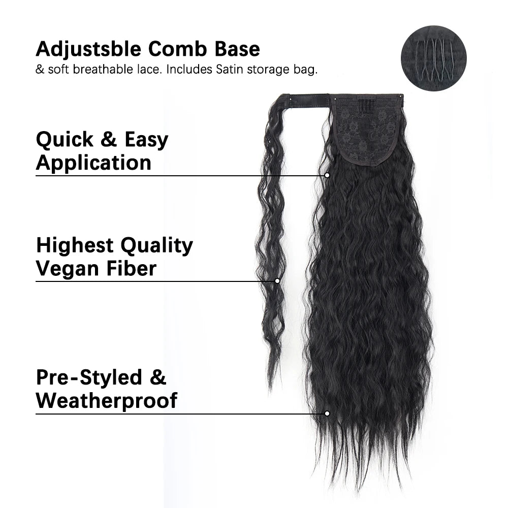 LISI GIRL Synthetic 22/34 Inches Wrap Ponytail Long Afro Curly Hair Extensions Hairpieces Pony Tail Fake Hair Heat Resistant