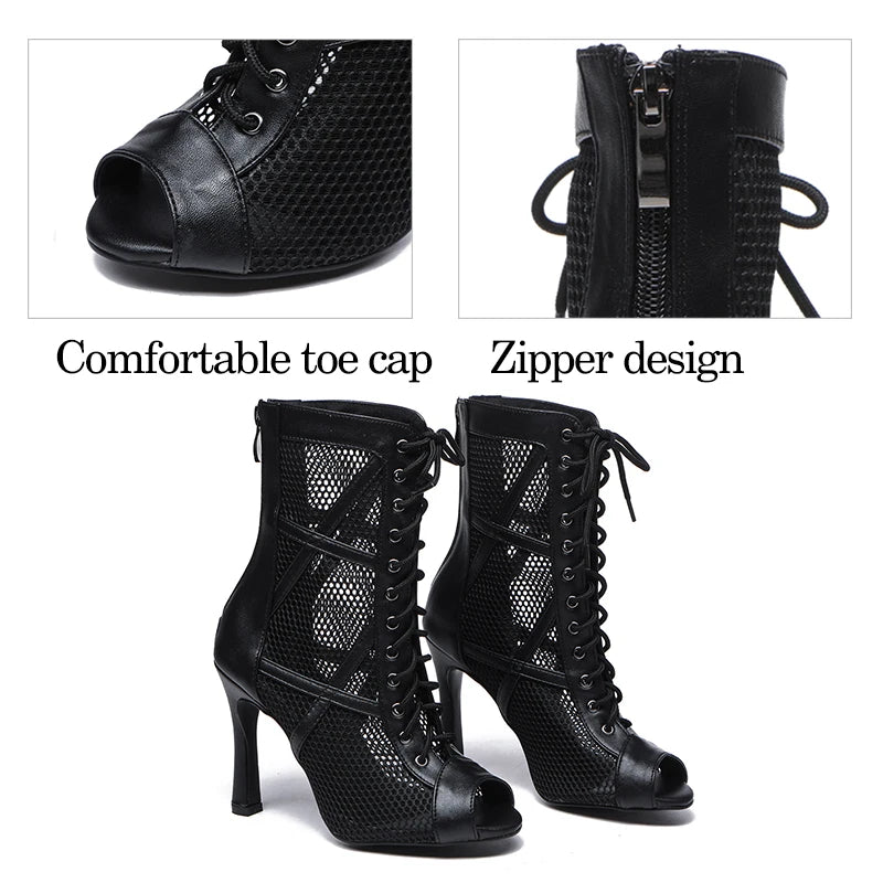 DKZSYIM Zapatos de baile latino para mujer, color rojo y negro, zapatos de jazz de salón de baile, tacones de 5-11 cm para mujer y hombre, para salsa y tango