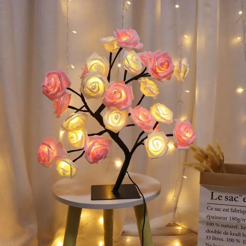 Guirlande lumineuse à 24 LED en forme de feuille d'érable, lampe de table en forme d'arbre à fleurs, veilleuse rose, cadeau pour mariage, fête, automne, Halloween, décoration