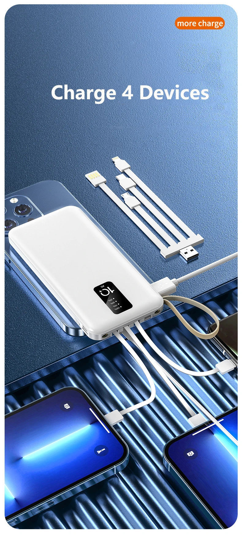 Power Bank 20000mAh Cable Integrado Cargador Portátil Batería Externa para Teléfono Móvil Carga Rápida Powerbank para iPhone 14 Xiaomi Mi