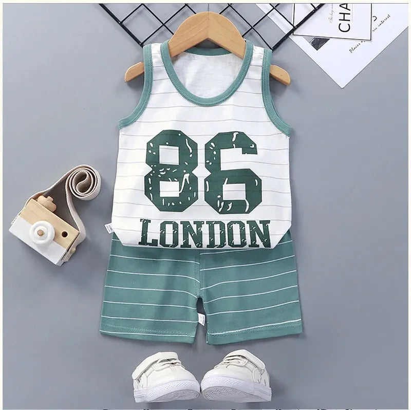 Conjuntos de ropa para niños y niñas, chaleco, traje de verano, ropa infantil, camisetas de algodón para bebés, pantalones cortos, camiseta sin mangas