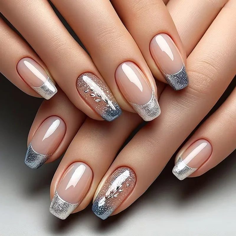 24 Piezas Uñas Postizas Ataúd Dulce Fresco Mariposa Flor Acrílico Brillo Uñas Falsas Brillantes Cubierta Completa Otoño Puntas de Uñas a Presión