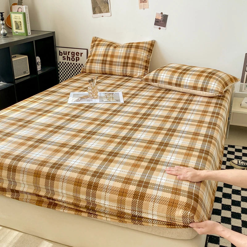 Sábana Ajustable Estilo Plaid, Funda de Cama Suave para la Piel, Sábana Elástica para Habitación de Niñas y Niños, Ropa de Cama para el Hogar (Sin Funda de Almohada)