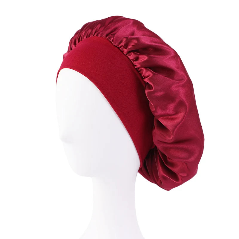 Gorros de satén lisos para mujer, con ala ancha, para dormir, bañarse, gorro unisex, con banda elástica, para el cuidado del cabello