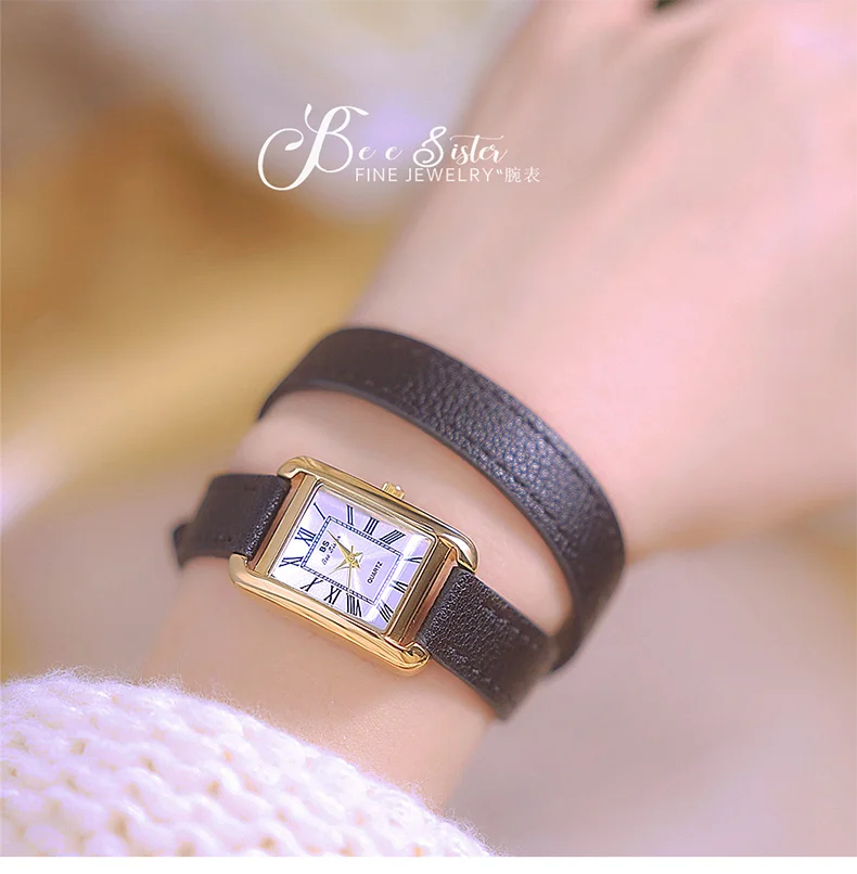 Reloj de mujer elegante retro pequeño cuadrado, correa de cuero de alta calidad, reloj de pulsera impermeable, regalo para novia
