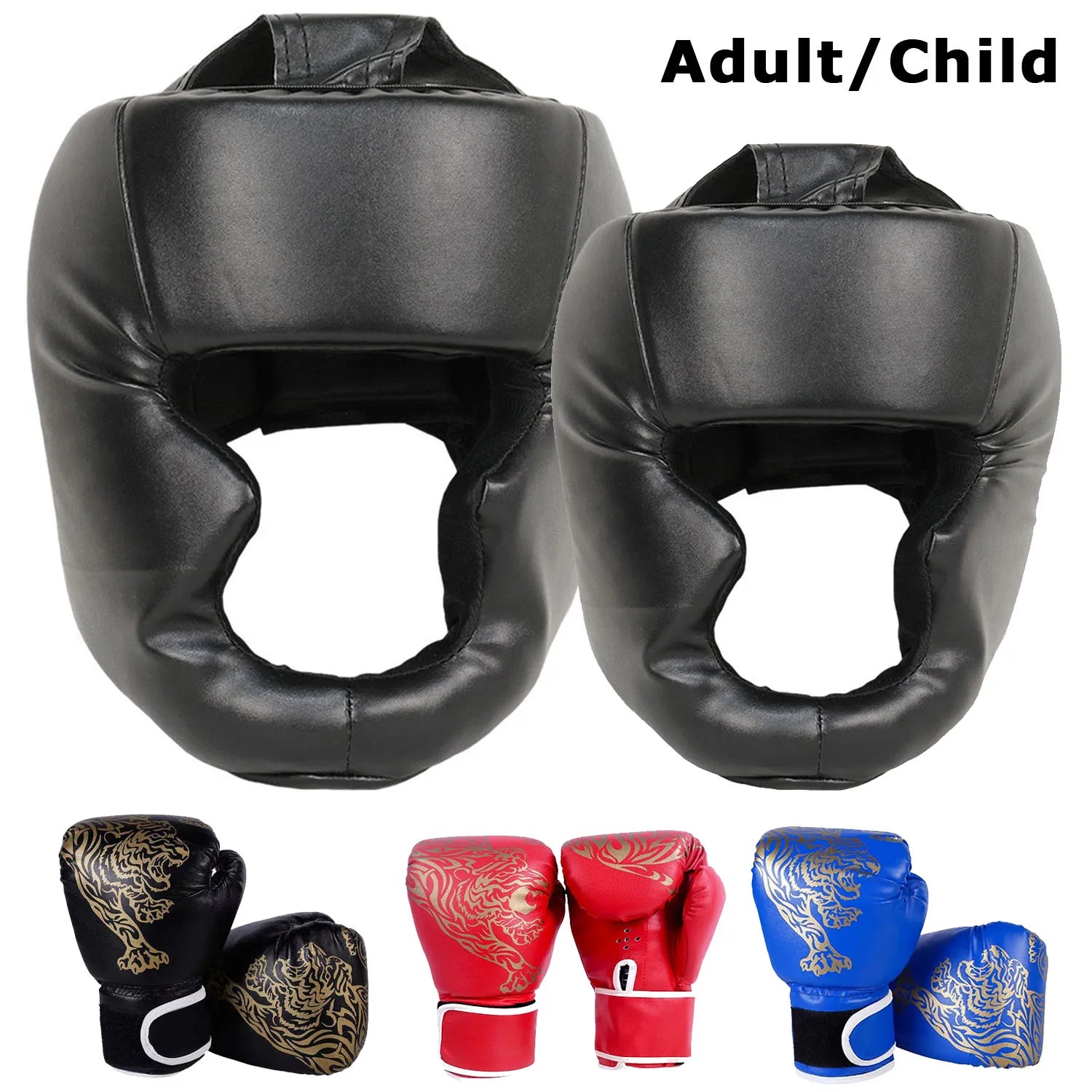 Gants de boxe de sécurité MMA pour adultes et enfants, casque, protection de la tête, gants en cuir PU, entraînement de boxe pour enfants, kickboxing, cible de boxe