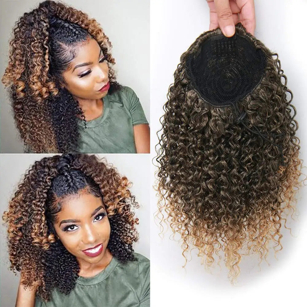 Synthetic Short Afro Kinky Curly Ponytail Hair Piece for African American Ponytail Extension Afro Kinky Curly Ponytail for Women