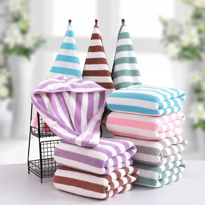 Serviette de bain pour adultes, grande serviette de plage, absorbante, séchage rapide, enveloppement corporel, serviettes de douche pour le visage et les cheveux, 2 pièces 70 x 140 cm 35 x 75 cm